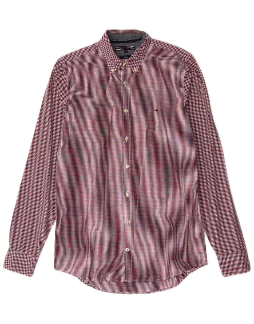Tommy Hilfiger Herren-Slim-Fit-Hemd, kleine rote Gingham-Baumwolle