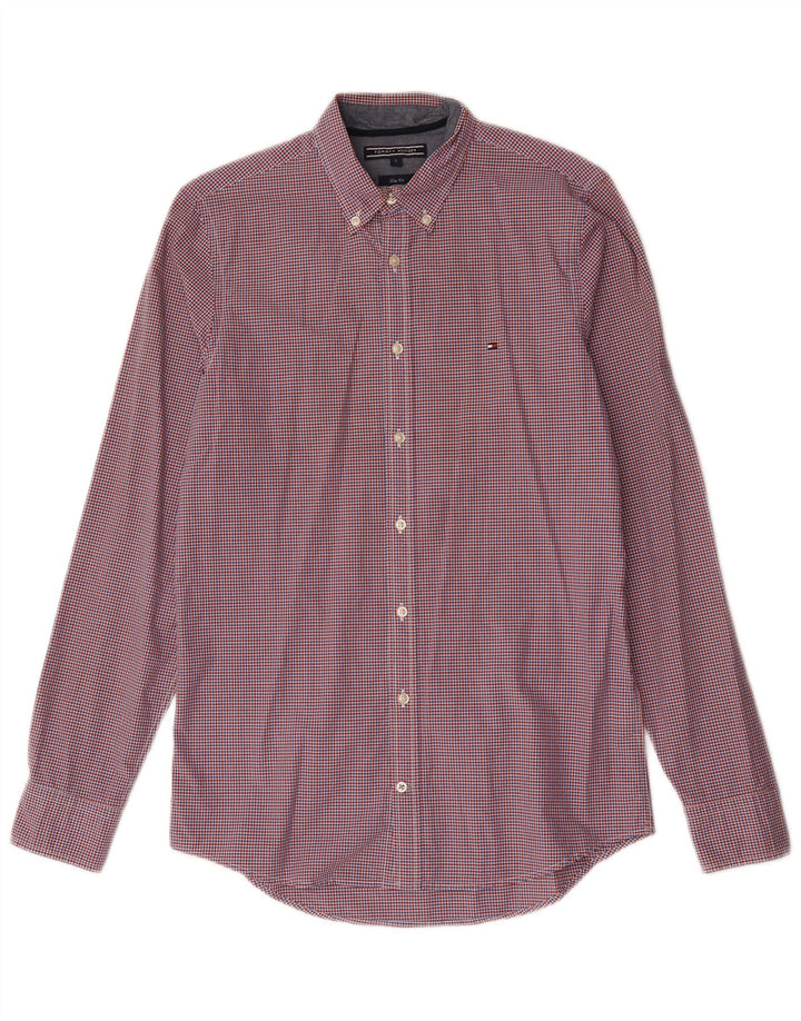 Tommy Hilfiger Herren-Slim-Fit-Hemd, kleine rote Gingham-Baumwolle