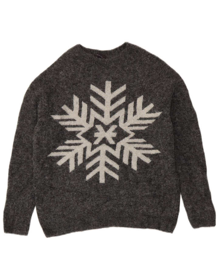 Marks & Spencer Damen-Pullover mit grafischem U-Boot-Ausschnitt, Gr. 10, Größe S, Grau