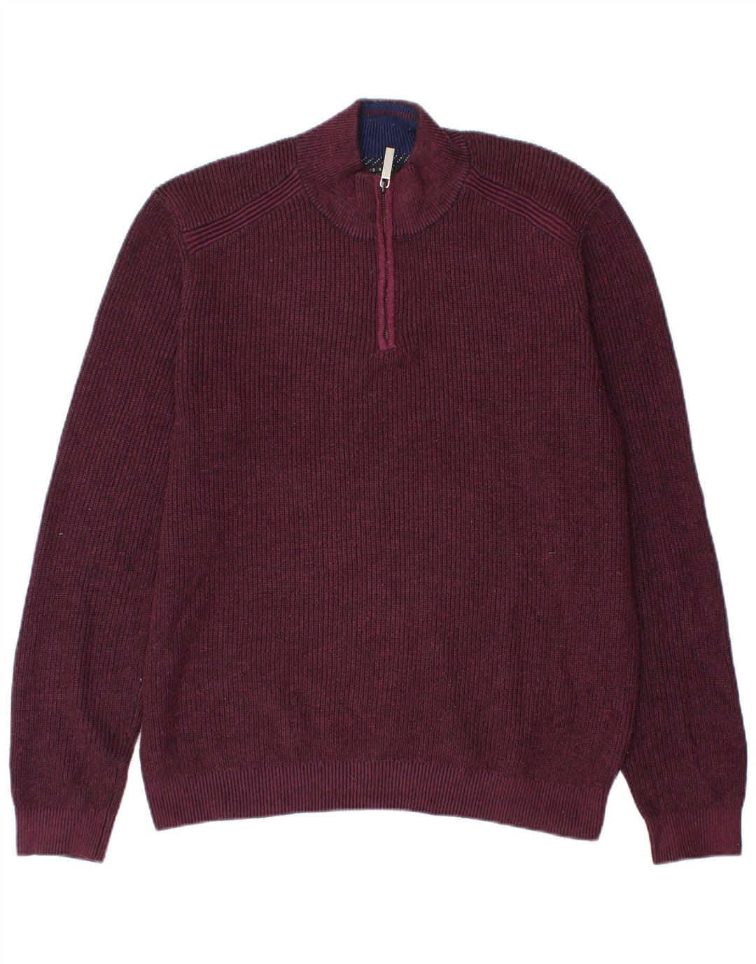 Ted Baker Herren-Pullover mit Reißverschluss am Hals, Größe 4, groß, burgunderrotes Polyester