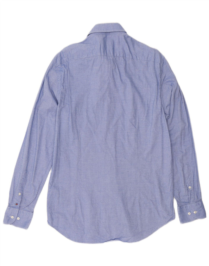 Tommy Hilfiger Herrenhemd Größe 40 15 3/4 mittelblaue geometrische Baumwolle