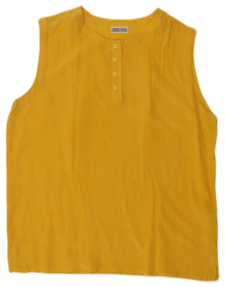 Vintage Damen ärmellose übergroße Bluse Top UK 10 kleine gelbe Seide