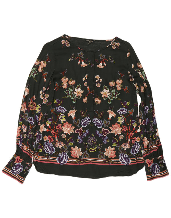Massimo Dutti Damen Langarm-Blusenoberteil EU 40 Mittelgrünes Blumenmuster