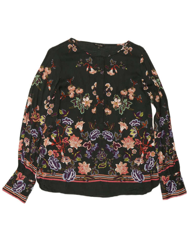 Massimo Dutti Damen Langarm-Blusenoberteil EU 40 Mittelgrünes Blumenmuster