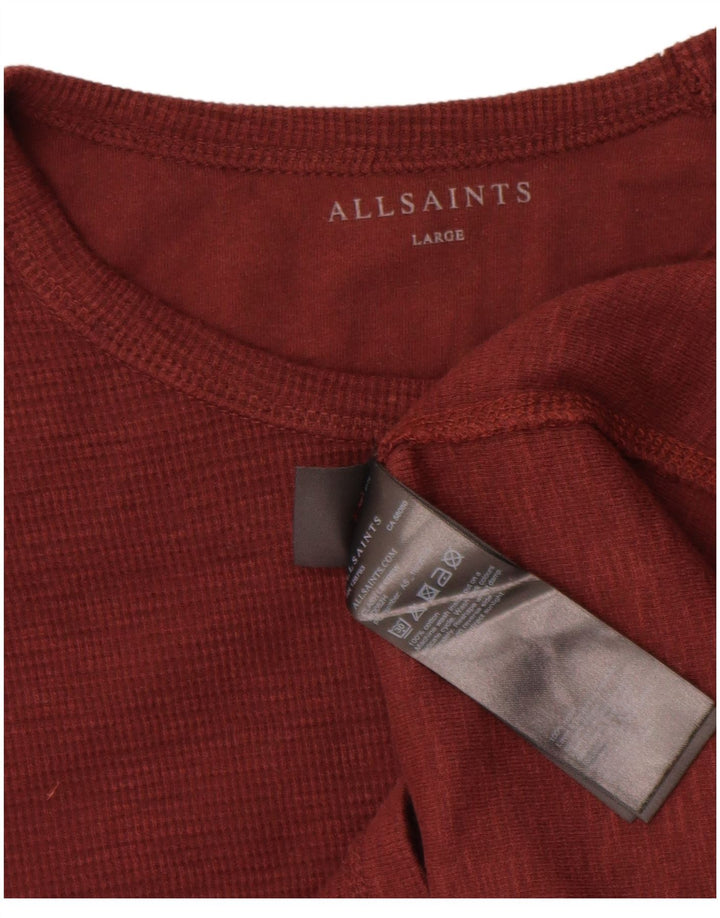 All Saints Mens Top Long Sleeve Large Maroon Cotton