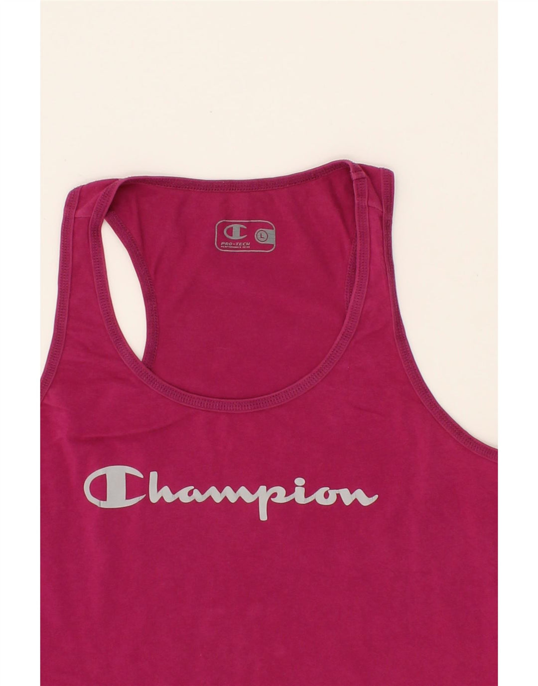 CHAMPION Womens Graphic Vest Top UK 14 Large Pink Vintage Champion and Second-Hand Champion from Messina Hembry 