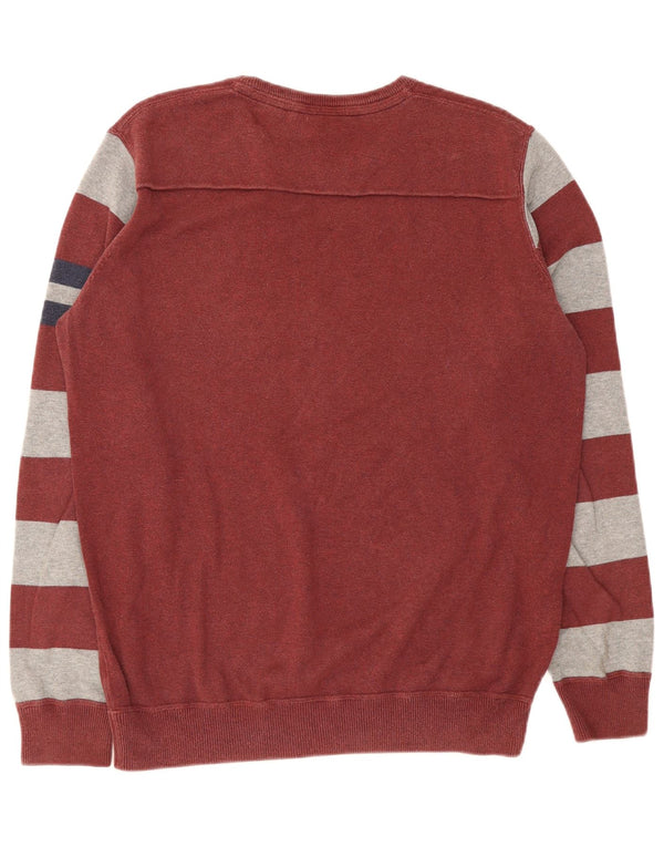 Fat Face Mens Crew Neck Jumper Sweater Large Burgundy Striped Cotton