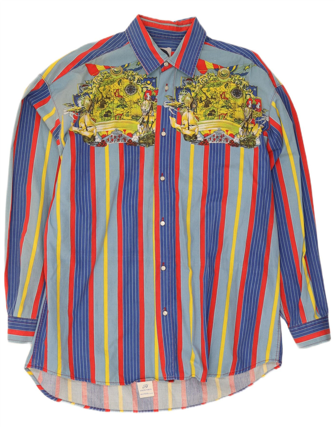 Vintage Herren-Hemd mit Grafik, lockere Passform, mittelgroß, mehrfarbig, gestreift, Baumwolle