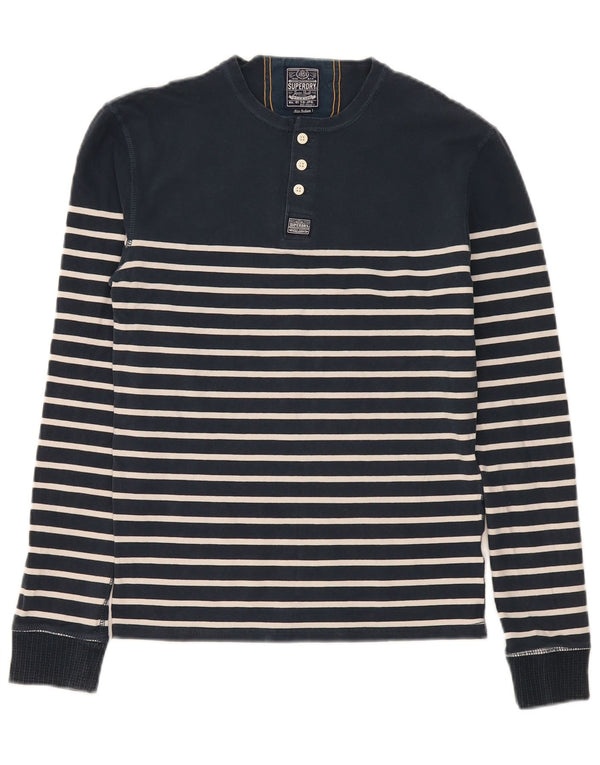 Superdry Herren-Oberteil, langärmelig, mittelmarineblau, gestreift, Baumwolle, normal