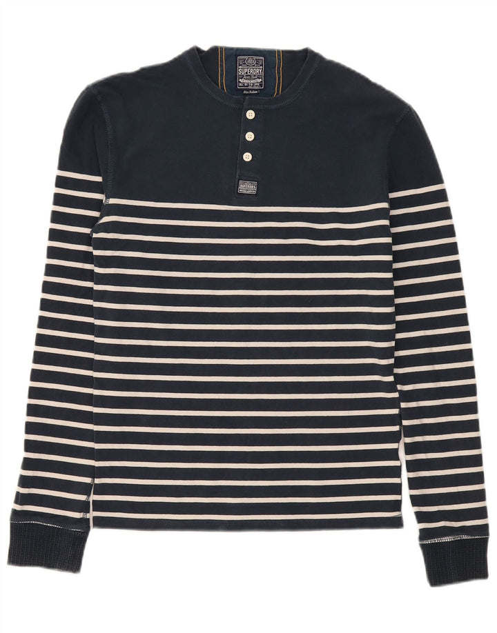 Superdry Herren-Oberteil, langärmelig, mittelmarineblau, gestreift, Baumwolle, normal