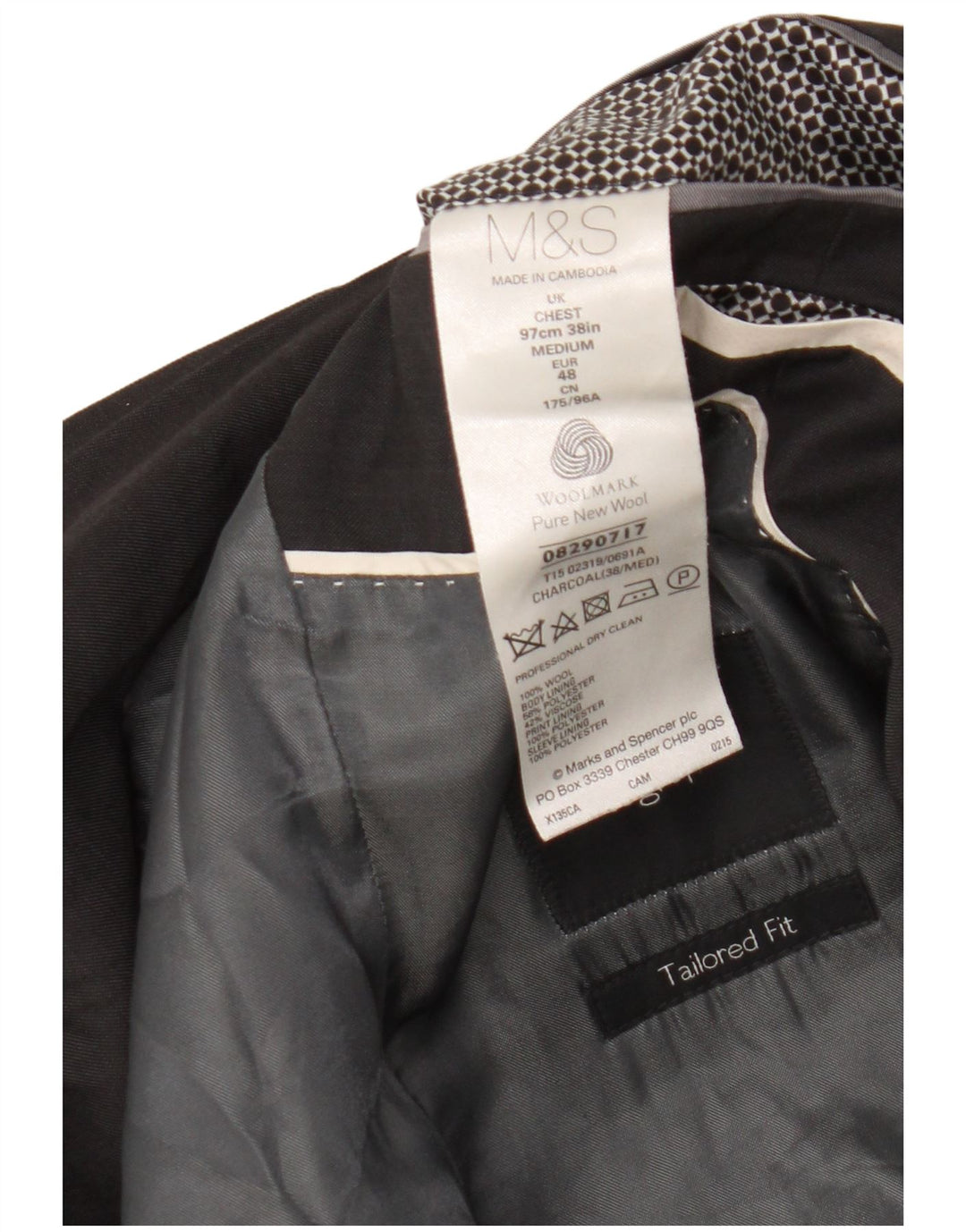Marks & Spencer Herren-Blazer mit 2 Knöpfen, UK 38, mittelgraue Schurwolle