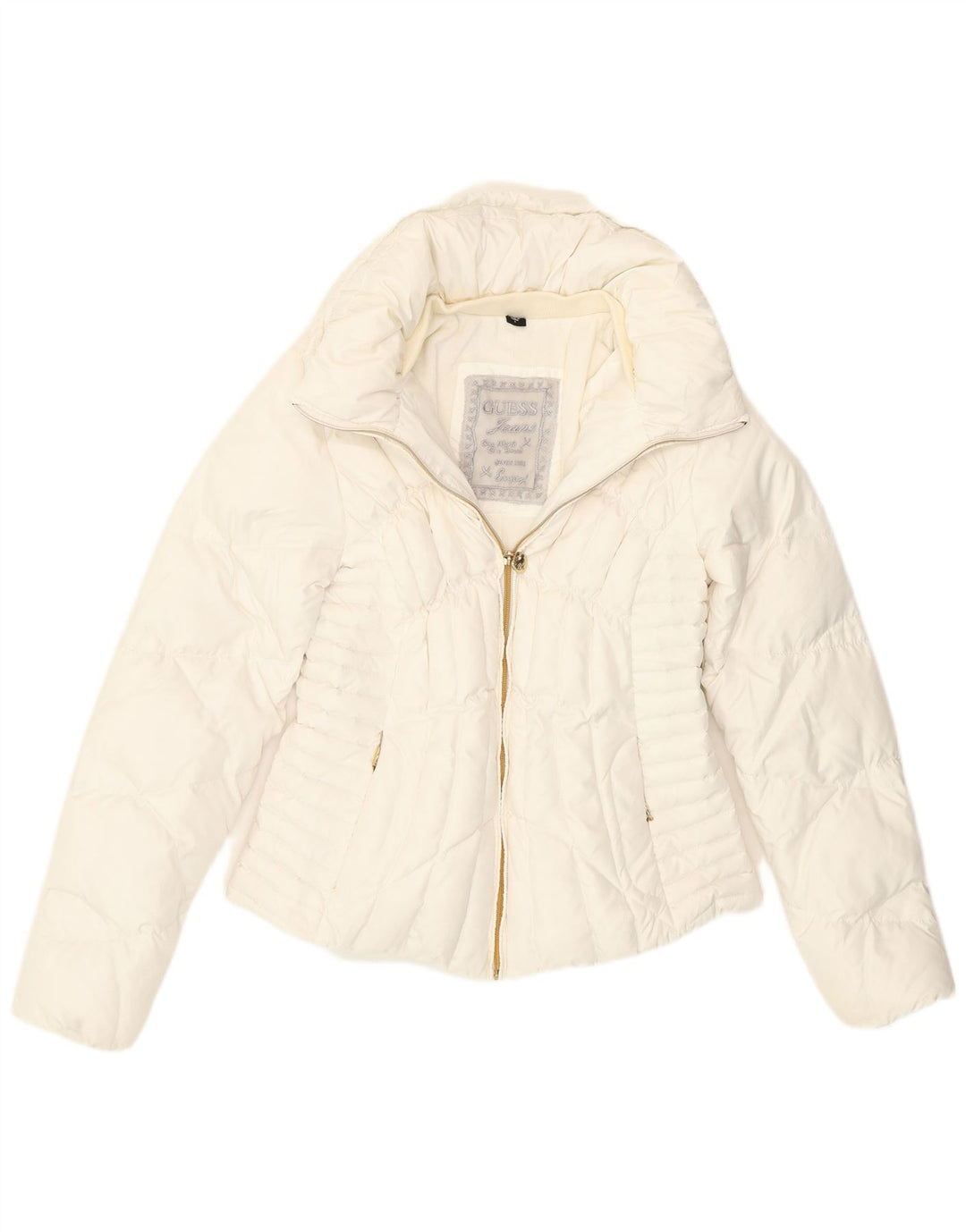 Guess Damen Übergroße wattierte Jacke UK 6 XS Weiß Polyester
