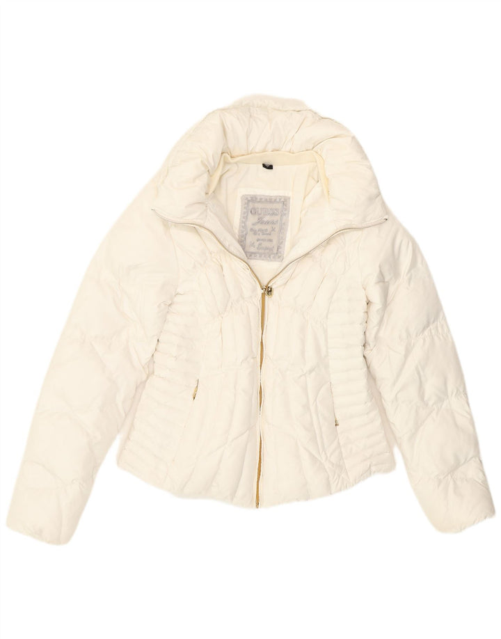 Guess Damen Übergroße wattierte Jacke UK 6 XS Weiß Polyester