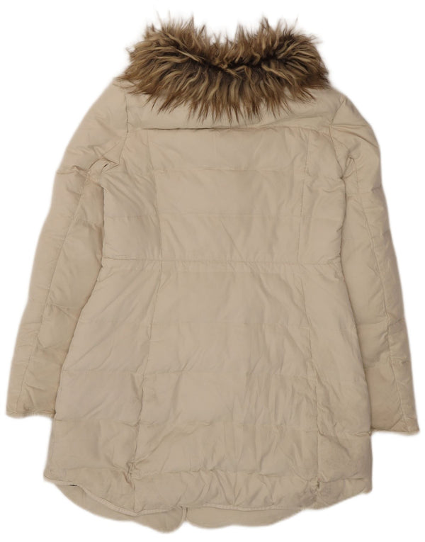 Zara Damen Wattierter Mantel UK 14 Large Off White Polyester