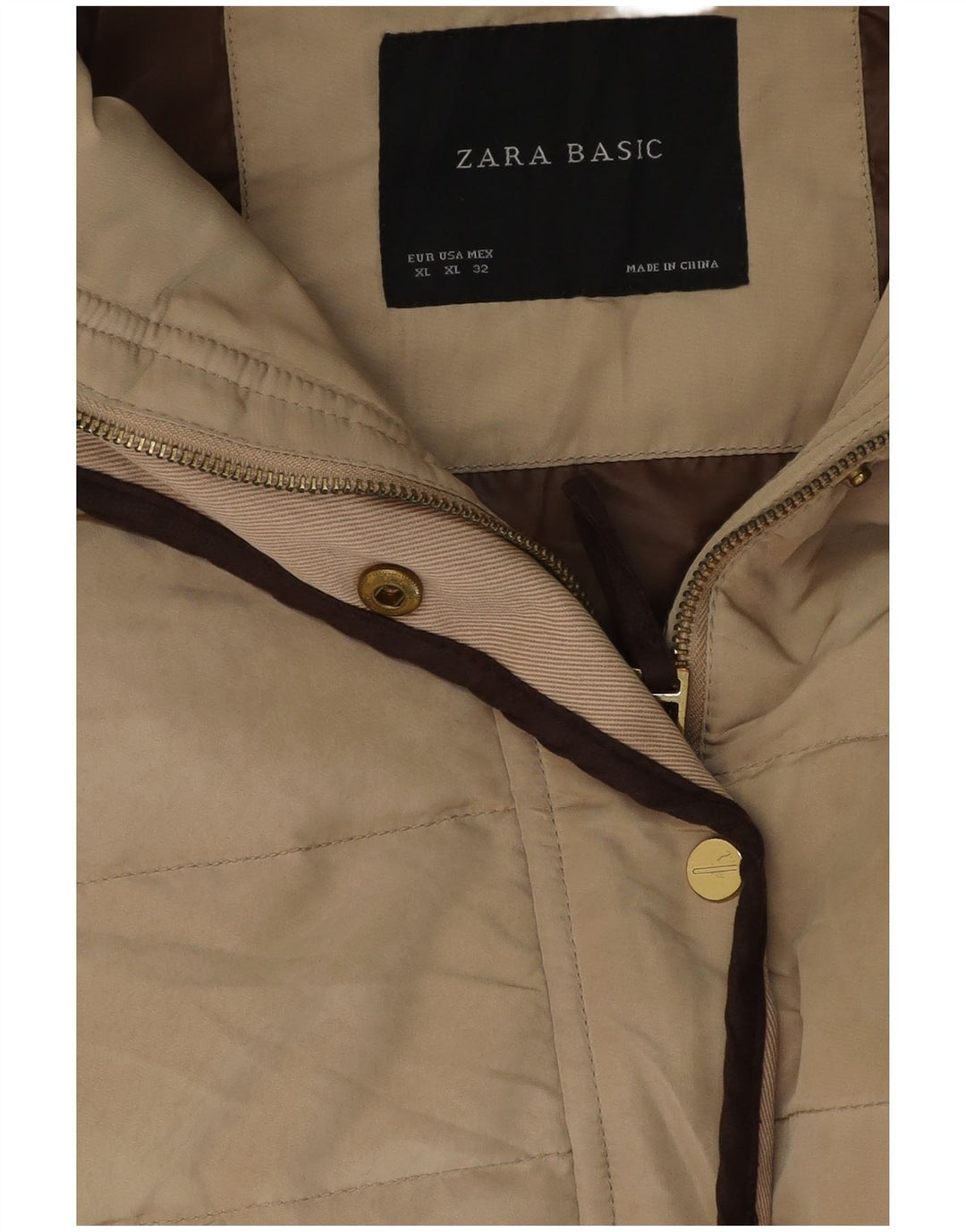 Zara Damen Wattierte Jacke UK 18 XL Beige Polyester