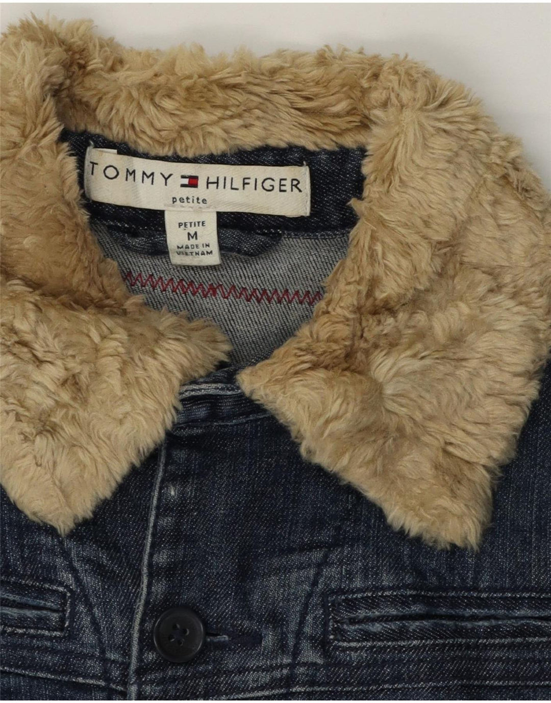 TOMMY HILFIGER Womens Petite Crop Denim Jacket UK 14 Medium Blue Floral Vintage Tommy Hilfiger and Second-Hand Tommy Hilfiger from Messina Hembry 