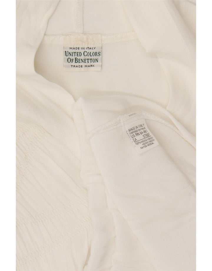 Benetton Damen Langarm-Hemdbluse UK 14 Mittelweiße Viskose
