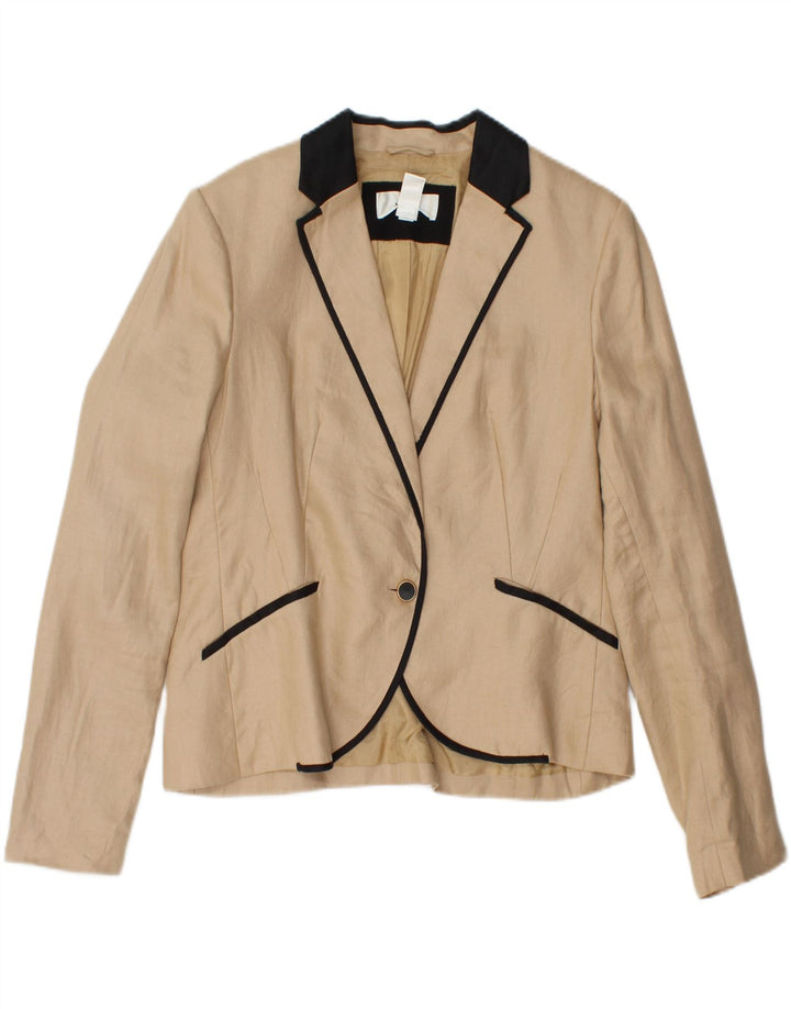 MANGO Damen-Blazer mit 1 Knopf, EU 42, groß, Beige, Farbblock-Leinen