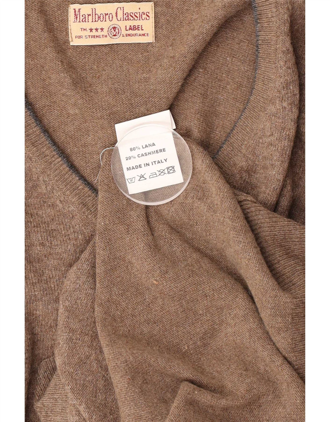 Marlboro Classics Herren-Pullover mit V-Ausschnitt, XL, beige Wolle