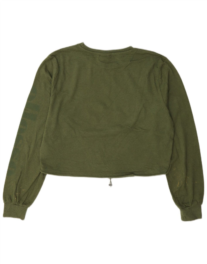 Ellesse Womens Crop Top Langarm UK 12 Mittelgrüne Baumwolle
