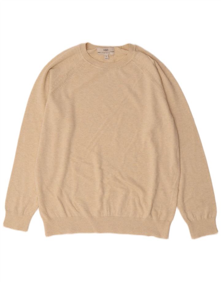 Marks & Spencer Herren-Pullover mit Rundhalsausschnitt, Größe L, beige, Baumwolle