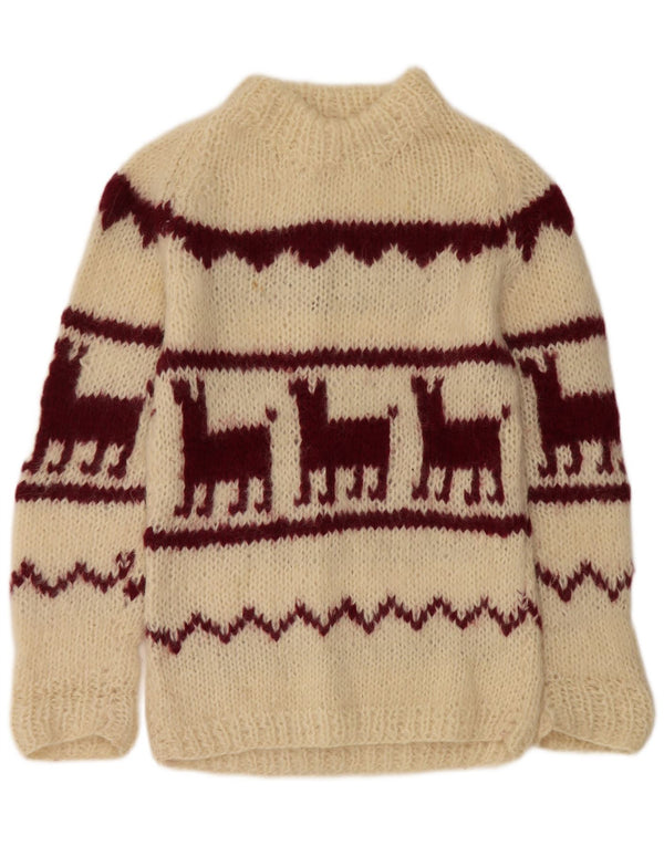 Vintage Damen Rundhalspullover Pullover UK 14 Medium Off White Aztec