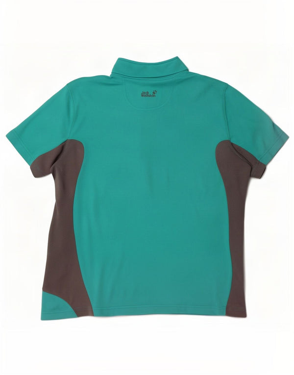 Jack Wolfskin Damen-T-Shirt mit Reißverschluss am Hals, UK 16, Größe L, Türkis, Farbblock