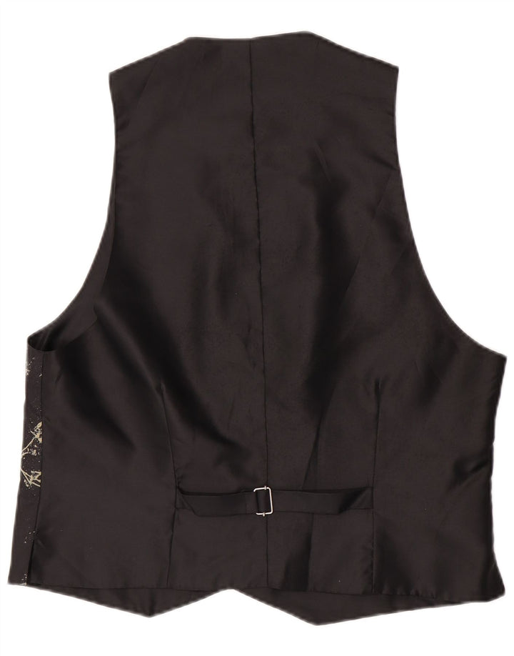 C&A Herrenweste, EU 52/54, großes, schwarzes, geometrisches Polyester