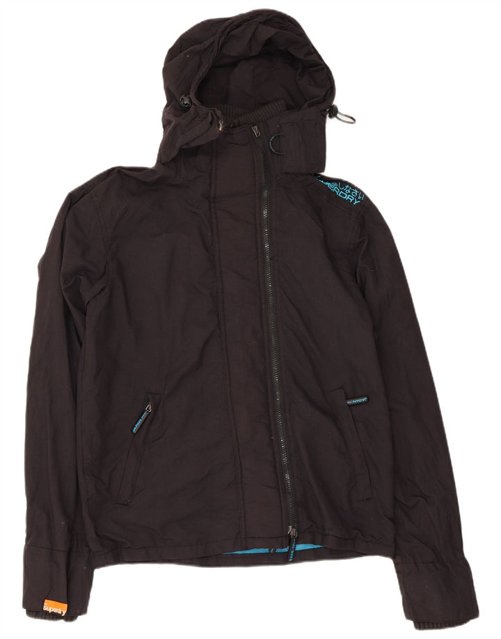 Superdry Herren-Regenjacke mit Kapuze, UK 36, Small, schwarzes Nylon