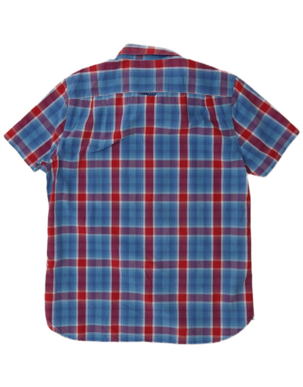 Superdry Herren-Kurzarmhemd 2XL aus blau karierter Baumwolle
