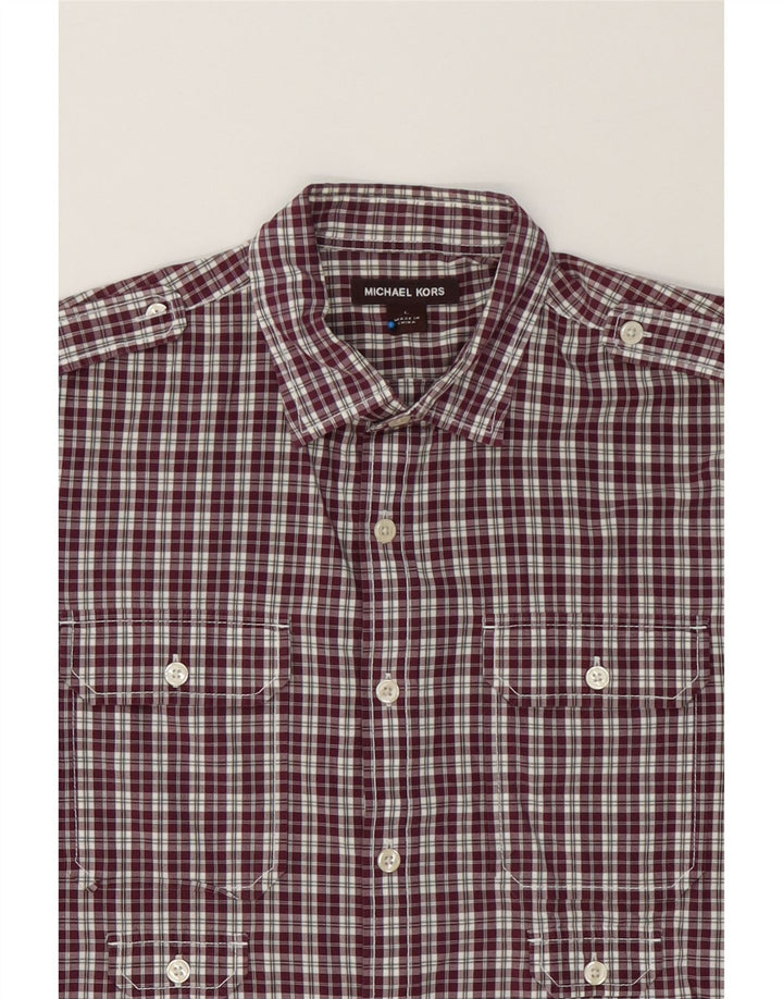 MICHAEL KORS Mens Military Shirt Large Maroon Check Cotton Vintage Michael Kors and Second-Hand Michael Kors from Messina Hembry 