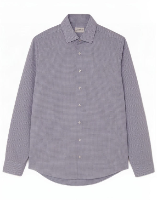 Calvin Klein Herren Slim Fit Hemd Größe 39 15 1/2 mittelblau karierte Baumwolle