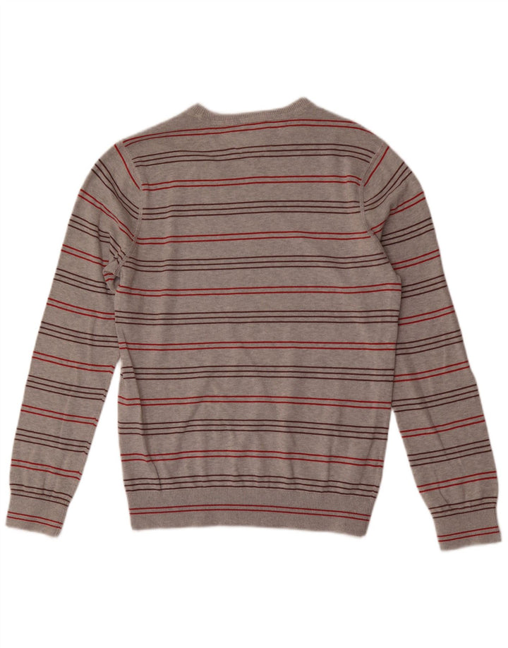 TOMMY HILFIGER Herren-Pullover mit Rundhalsausschnitt, mittelgrau gestreifte Baumwolle