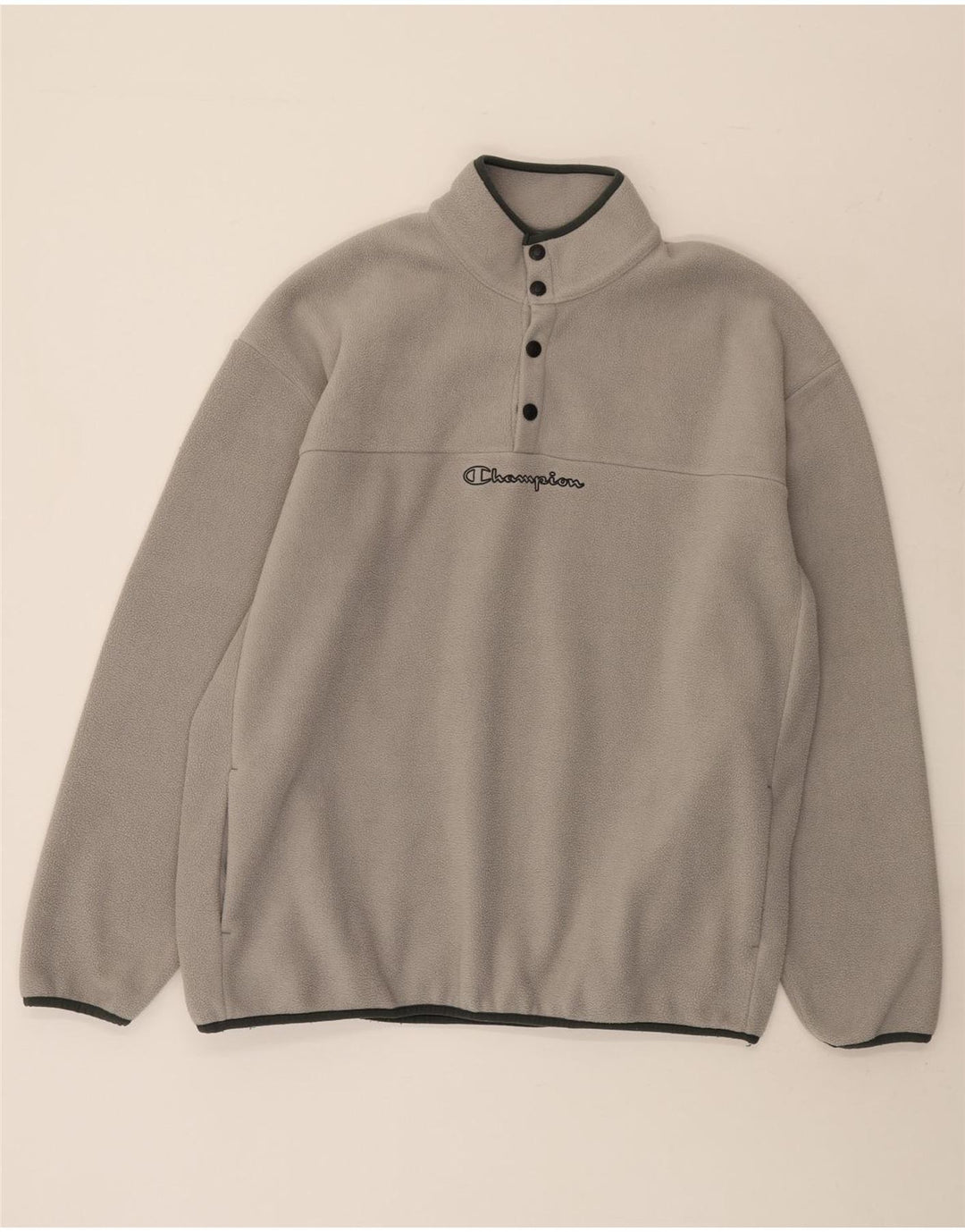 Champion Herren-Fleecepullover mit Knopfkragen, Größe L, Grau, Polyester