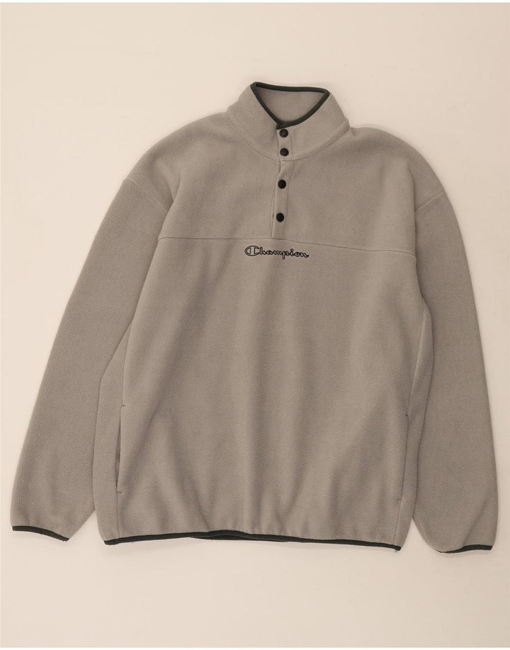 Champion Herren-Fleecepullover mit Knopfkragen, Größe L, Grau, Polyester