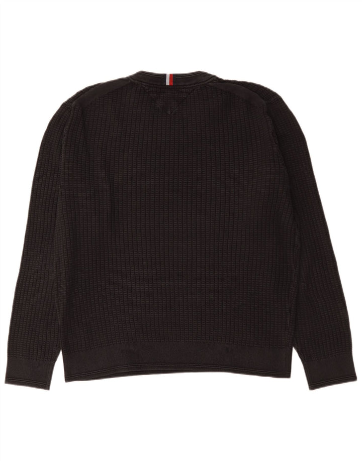 Tommy Hilfiger Herren-Pullover mit Rundhalsausschnitt, groß, aus schwarzer Baumwolle