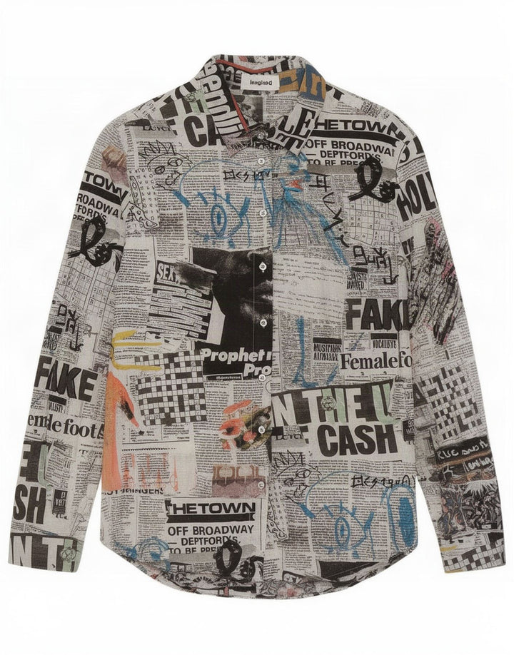 Desigual Womens Newspaper Graphic Shirt UK 14 Medium Mehrfarbige Baumwolle