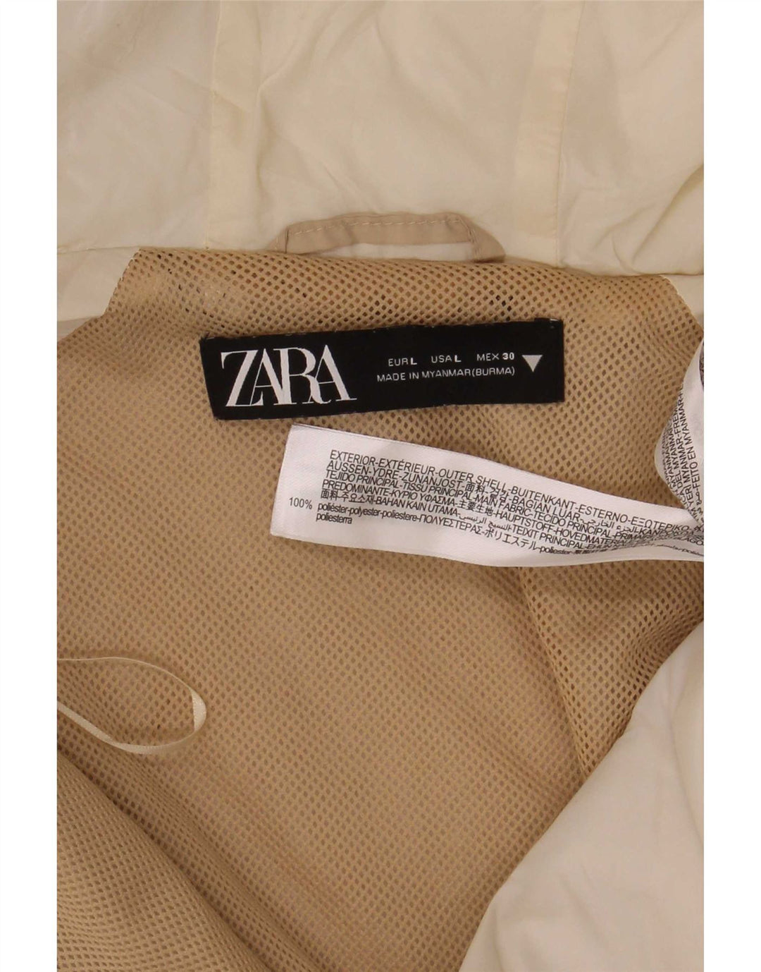 Zara Damen Steppjacke mit Kapuze UK 16 Large Beige Colourblock Polyester
