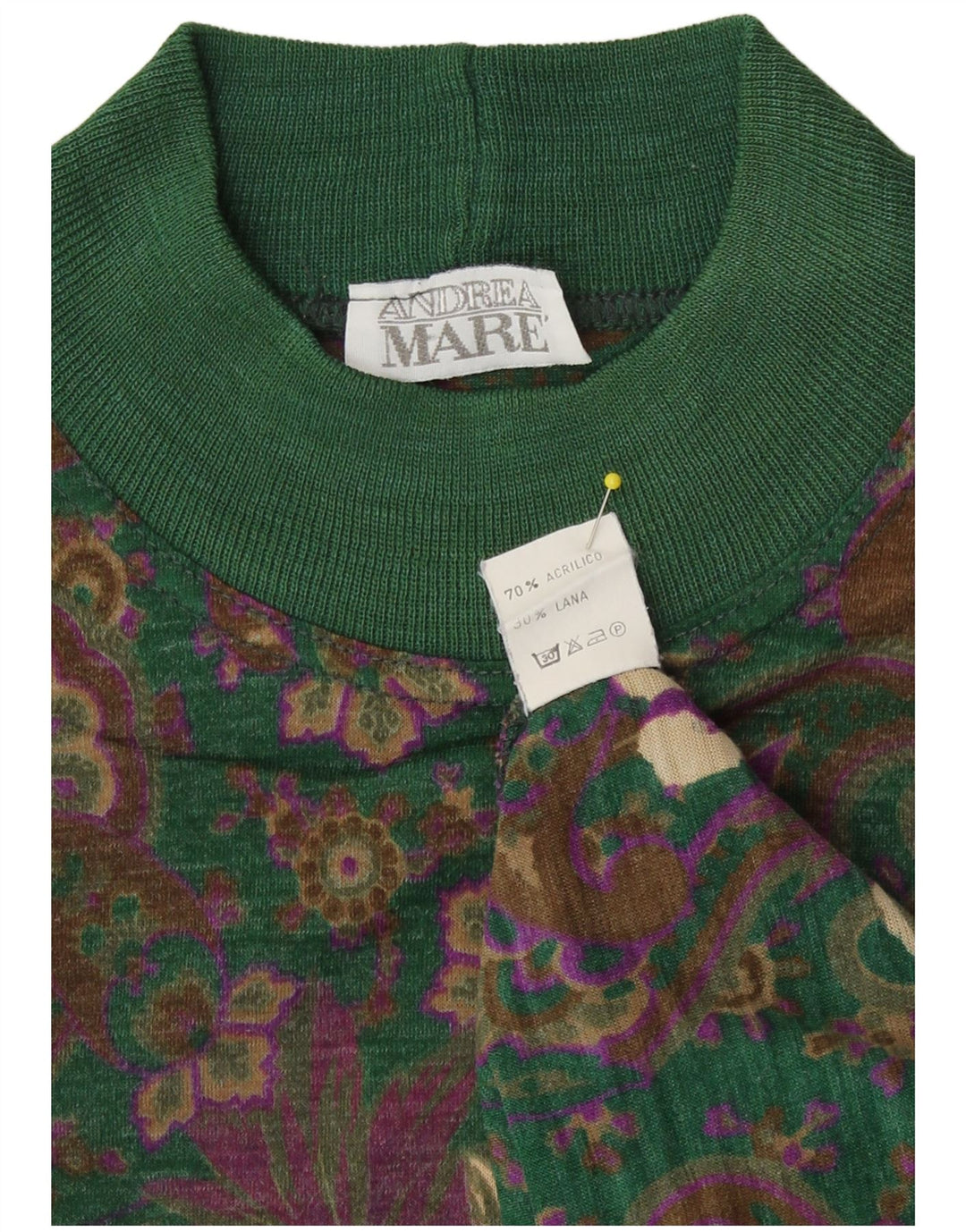 Rollkragenpullover für Damen von Andrea Mare, Gr. 14, mittelgrün, Paisleymuster