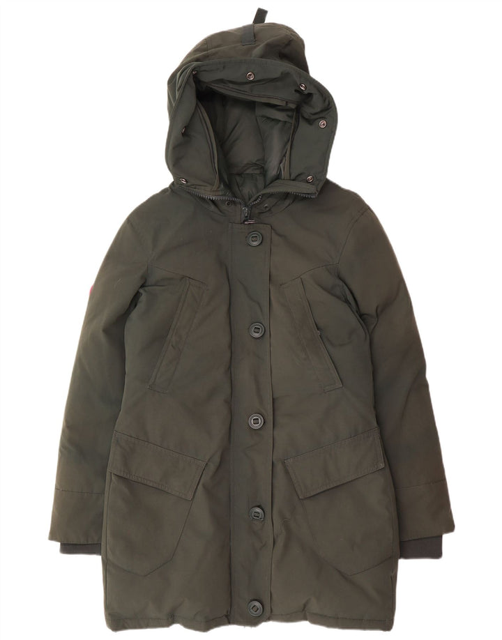 Superdry Wattierter Mantel mit Kapuze für Damen, UK 10, Größe S, grünes Nylon