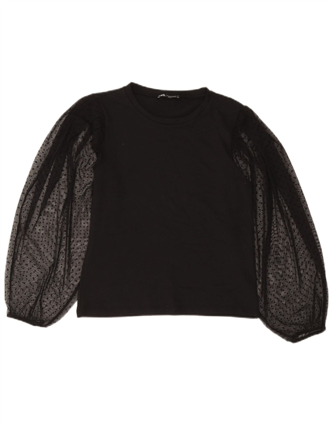 Zara Damen Langarm-Blusenoberteil UK 10 Small Schwarz gepunktetes Polyester