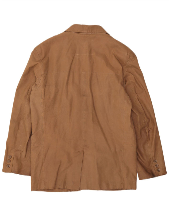 Route 66 Herren-Blazerjacke aus Leder mit 2 Knöpfen, UK 38, Mittelbraun