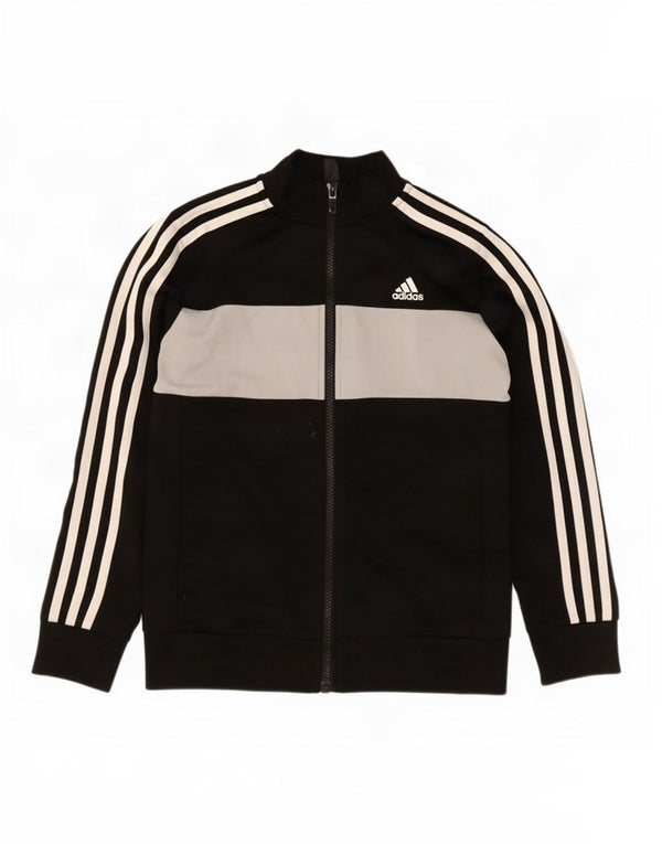 Adidas Boys Tracksuit Top Jacket 9-10 Years Black Colourblock Polyester