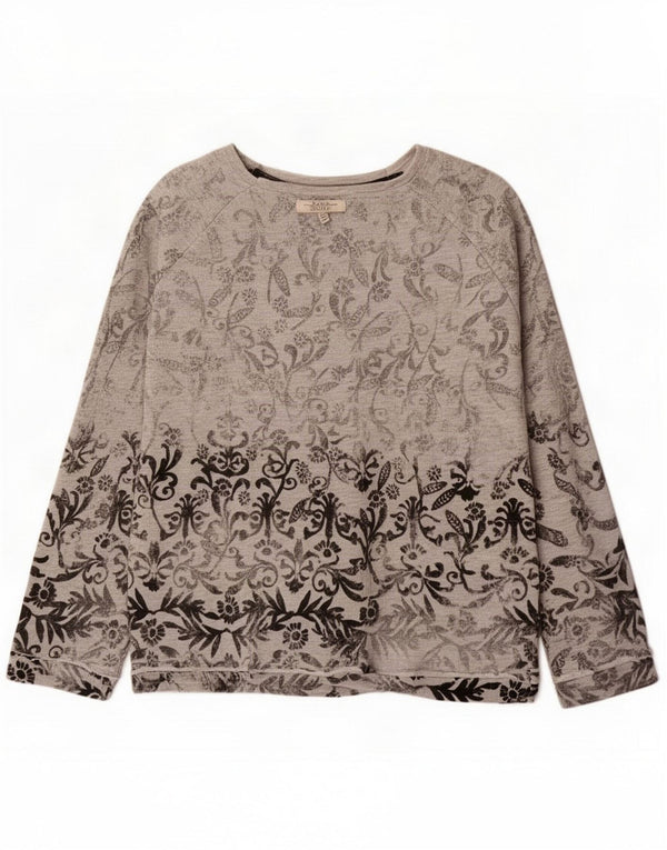 Zara Damen Trafaluc Sweatshirt Pullover UK 14 Mittelgraue geblümte Baumwolle