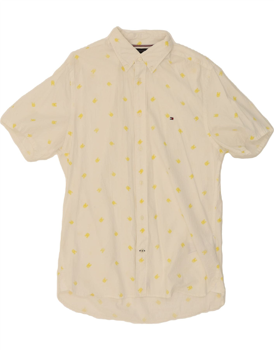 TOMMY HILFIGER Mens Regular Fit Graphic Shirt Large White Floral Vintage Tommy Hilfiger and Second-Hand Tommy Hilfiger from Messina Hembry 