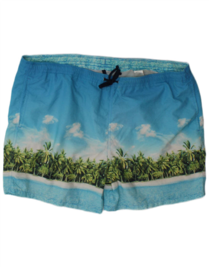 Marks & Spencer Herren-Badeshorts mit Grafik, XL, Blau, Polyamid, Strand