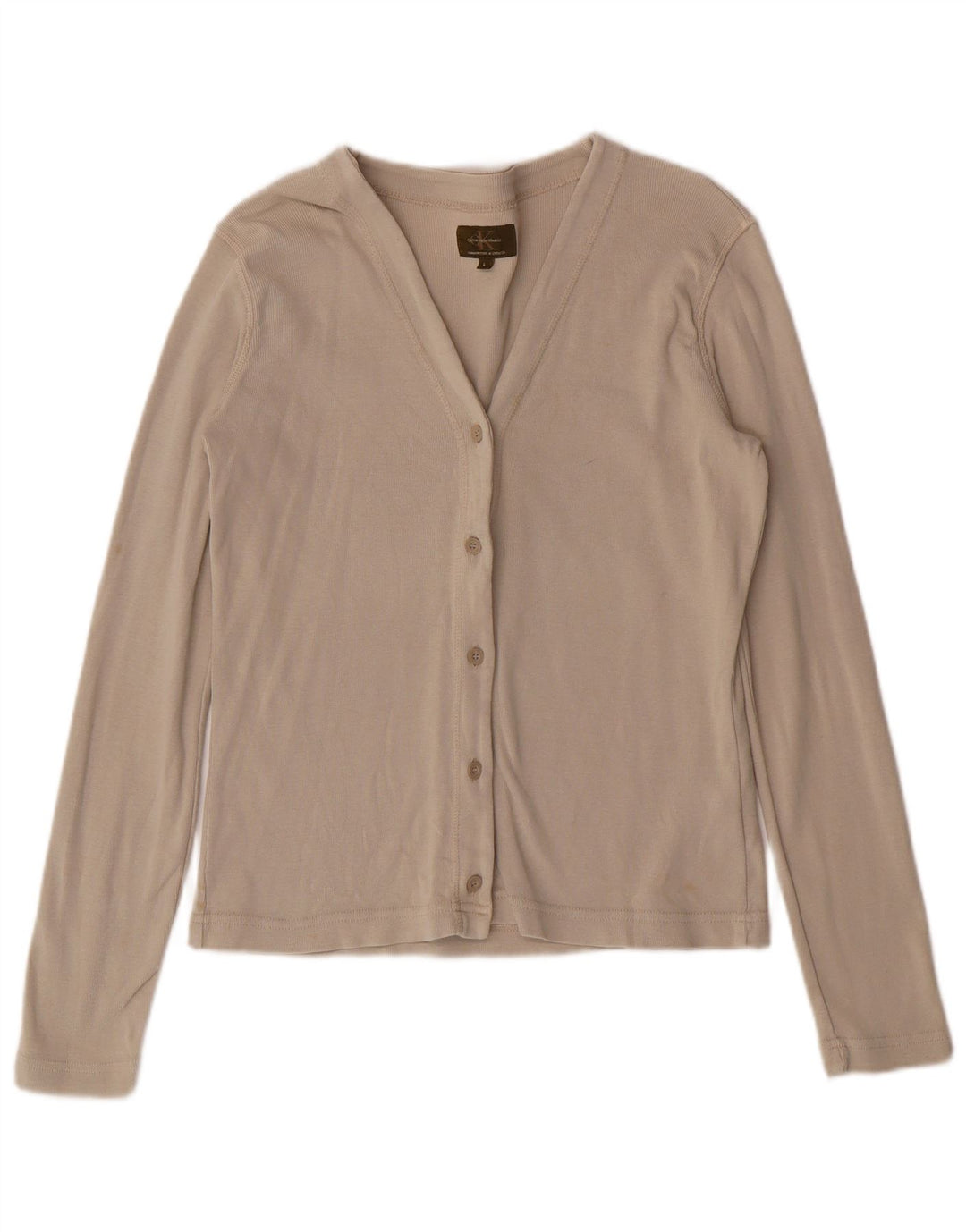 Calvin Klein Damen Crop Bluse Top UK 14 Large Beige Baumwolle