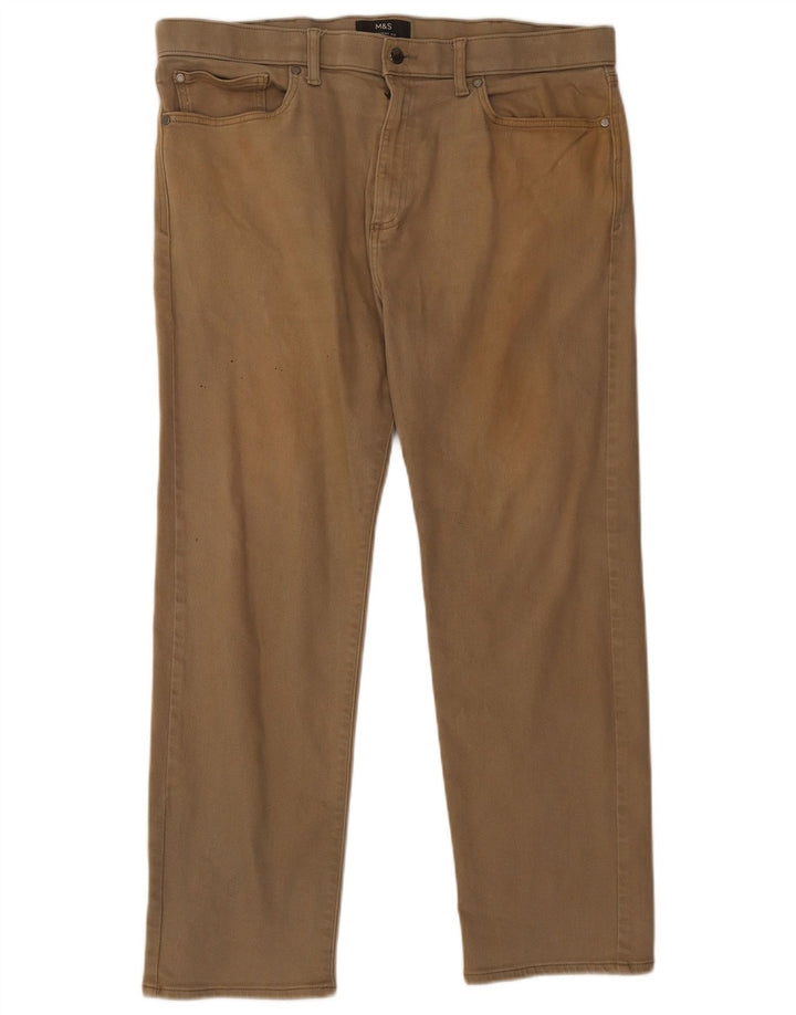 Marks & Spencer Herren Straight Jeans W38 L31 Beige Baumwolle