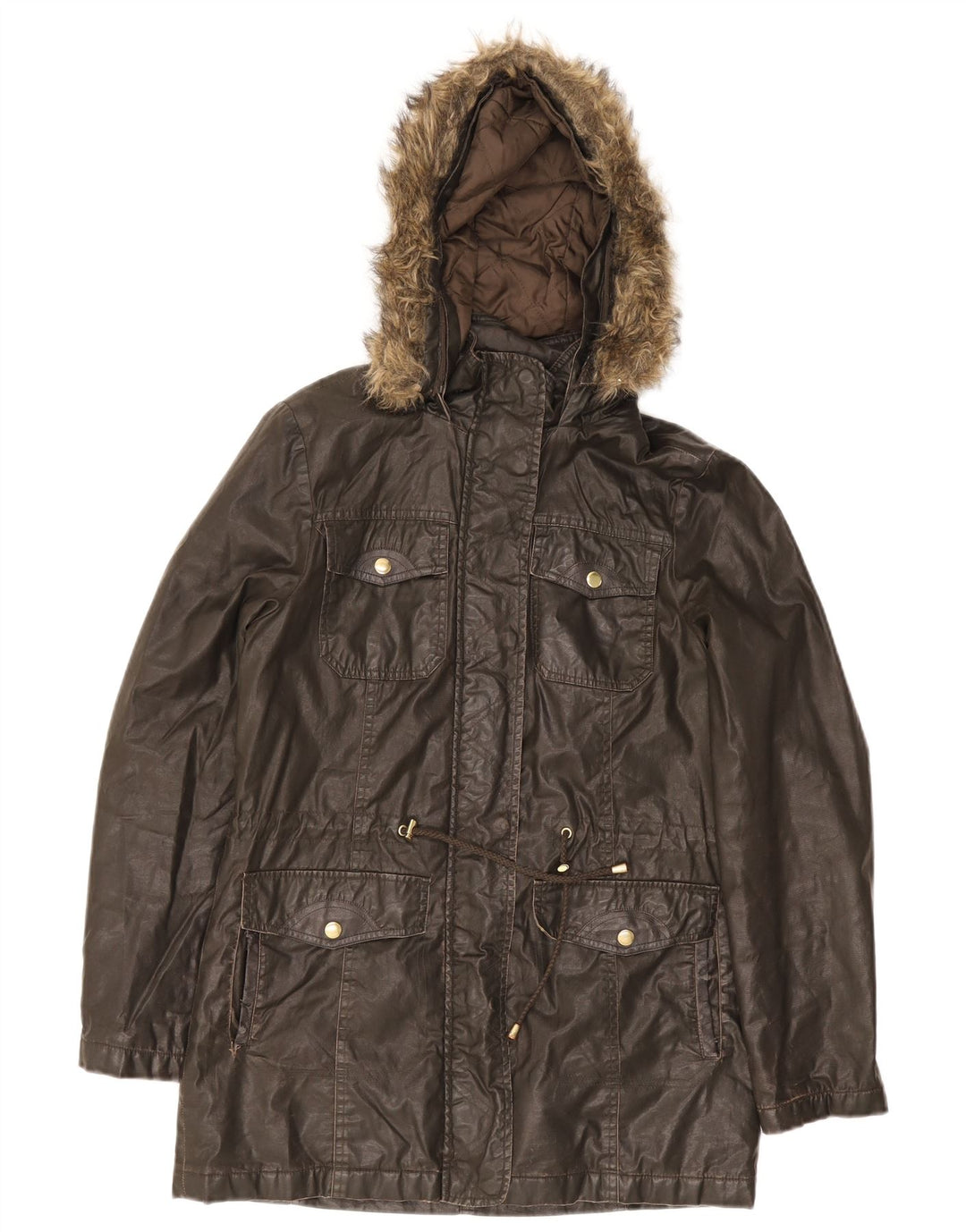 Marks & Spencer Damen-Jacke aus gewachster Baumwolle mit Kapuze, Gr. 8, Khaki