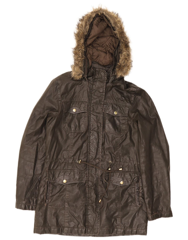 Marks & Spencer Damen-Jacke aus gewachster Baumwolle mit Kapuze, Gr. 8, Khaki